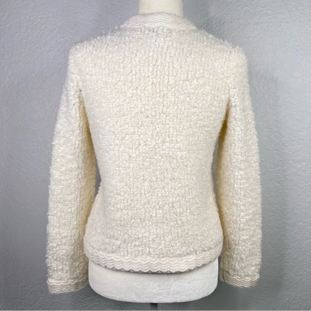 Talbots Boucle Ivory Wool Blend Button Front Cardigan Sweater Jacket